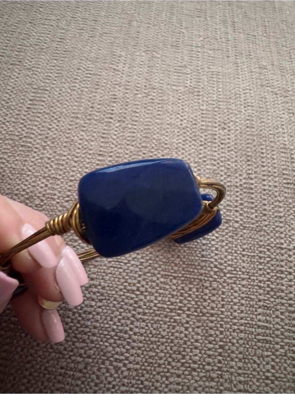 Gold-Tone Wire Bracelet with Royal Blue Stone Accents - Picture 4 of 5